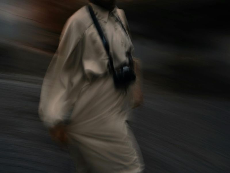 A person captured in a dynamic, fluid movement.